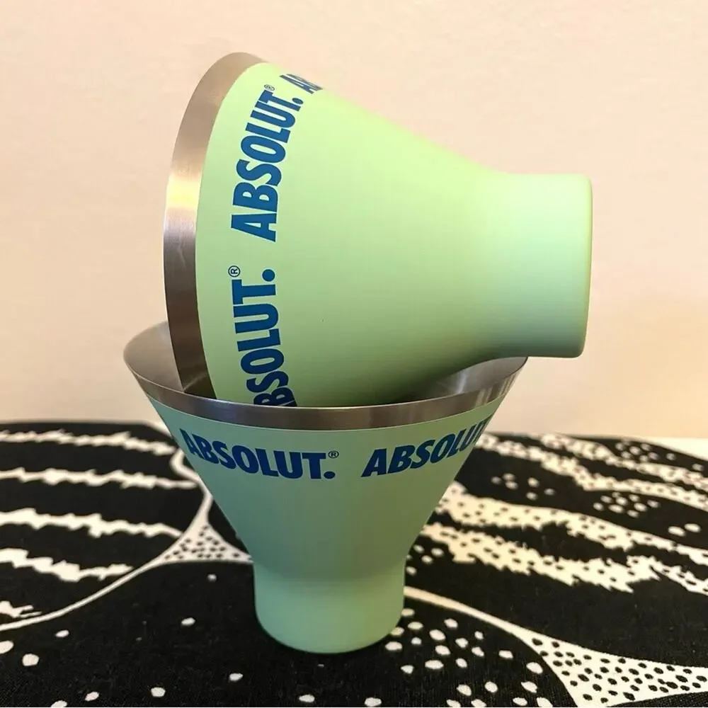 Absolut Vodka Green Metal Stainless Steel Soft Touch Stemless Martini Glass Set